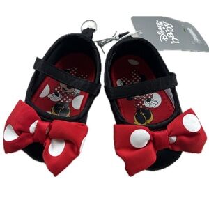 Disney Baby NWT Minnie Black Mary Jane Shoes Red Bow White Polka Dots 6-12M